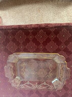 Vintage Indiana Glass Lorain Basket Yellow Depression Glass Tray